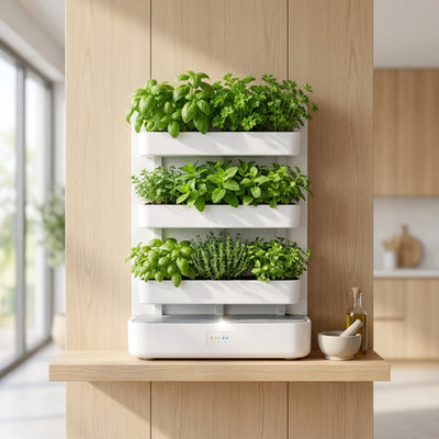 Hydroponic Herb Garden Designed for Indoor Growing, 3-Tier Wall Mount, Smart Reservoir, LED Lighting System