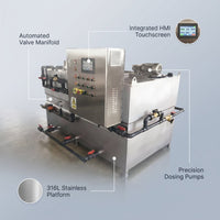 Industrial Dosing Control Skid Built for Precision Agriculture, Automated Nutrient Injection, Stainless Platform — infographic